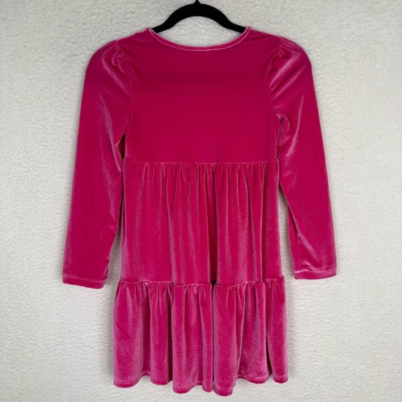 Cynthia Rowley Dress Girls Medium 7/8 Pink Velvet Tiered Long Sleeve Ruffle Soft - Picture 2 of 5